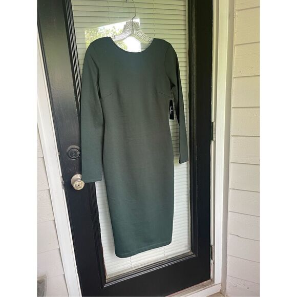 NWT Lulus Olive Green Open Back Long Sleeve Round Neck Dress Size L Party Knee L - Picture 12 of 16